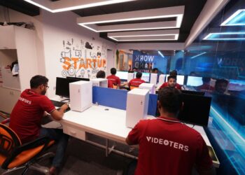 A group of people playing a video game